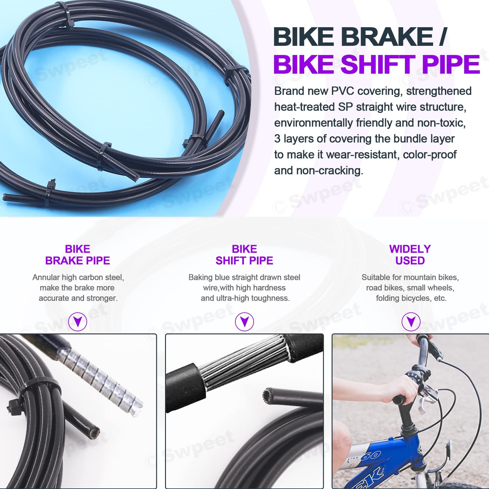 Swpeet 83Pcs Stainless Steel Bike Cable Cutter and Brake Housing Black