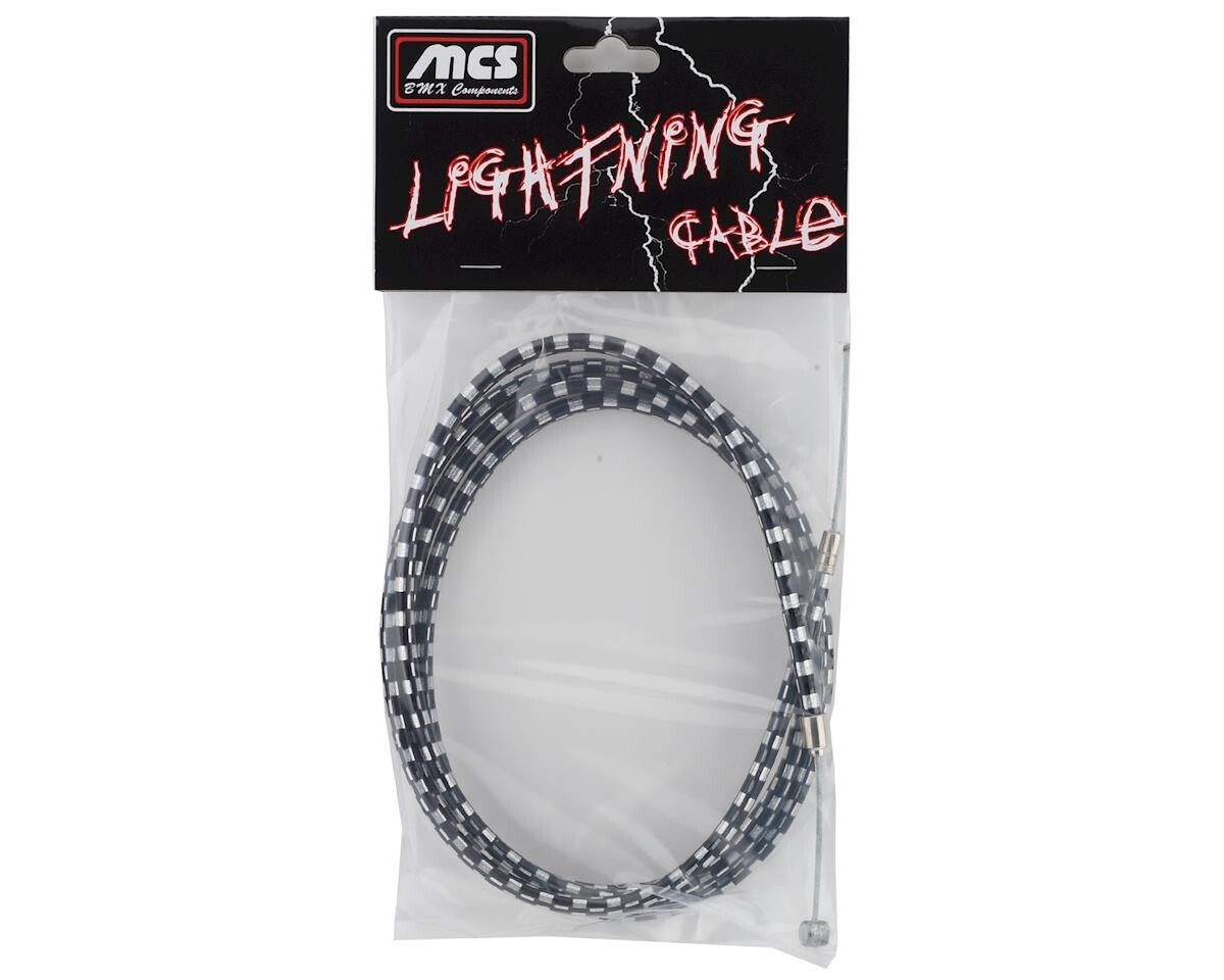 MCS LIGHTNING BRAKE CABLE BMX MTB FIXIE CHECKERED BOARD BLACK AND CHROME