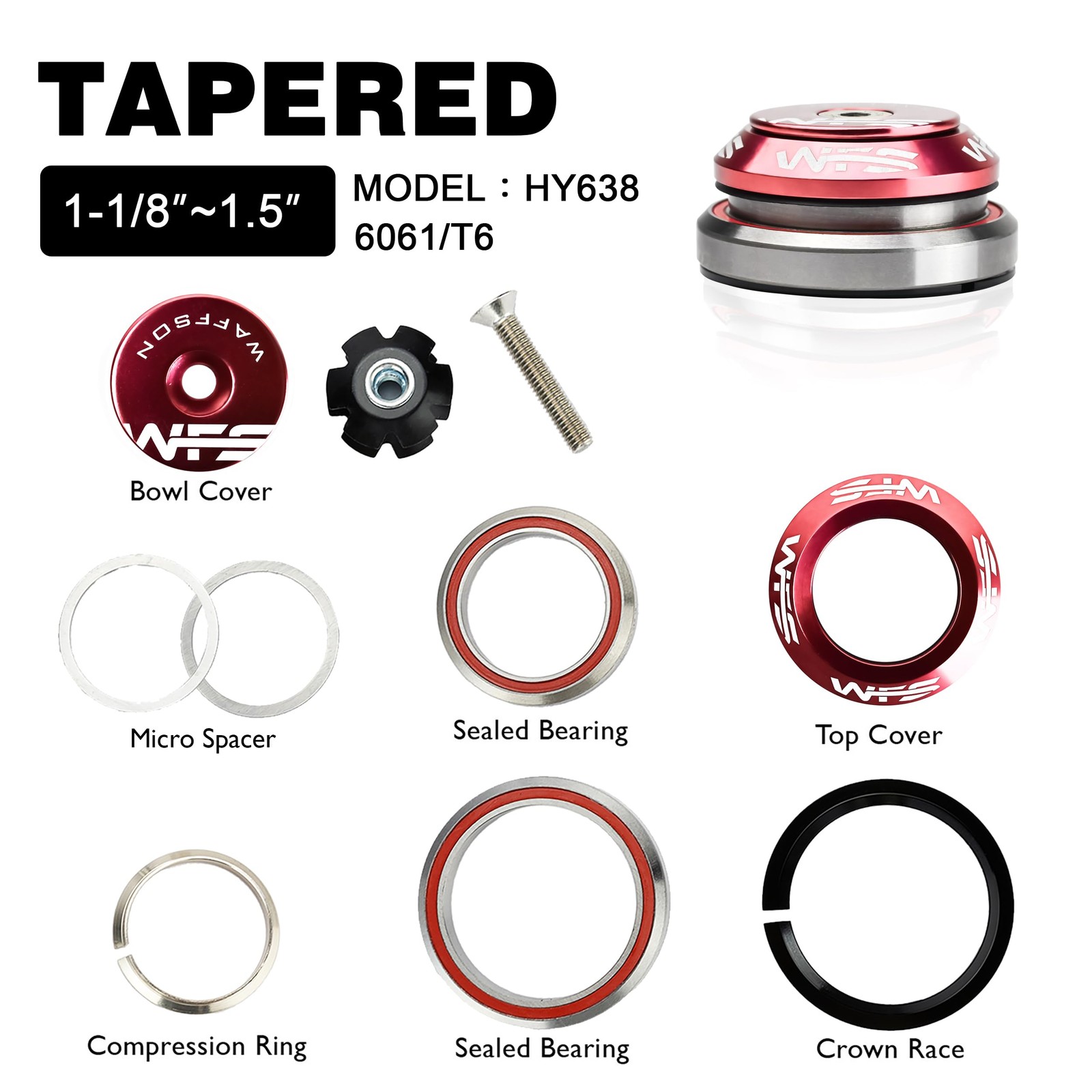 Tapered Headset Adapter 1-1/8″ to 1-1/2″ Crown Race Ring Rose Gold Parts