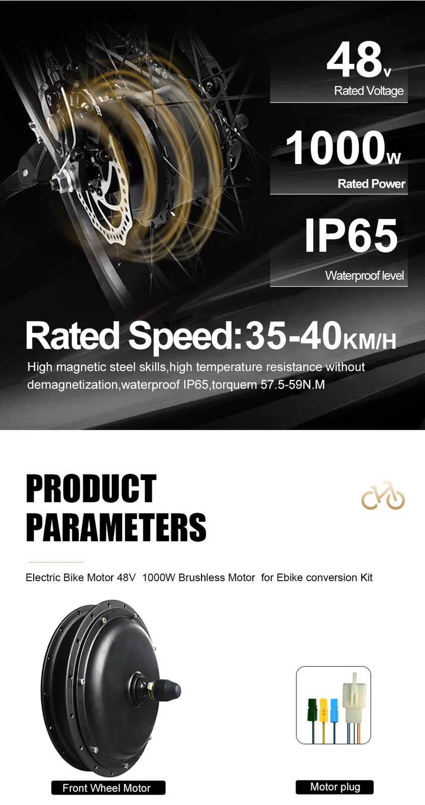 48V 1000W Electric Bicycle 20-29inch 700C Front Rear Hub Motor Wheel Kit