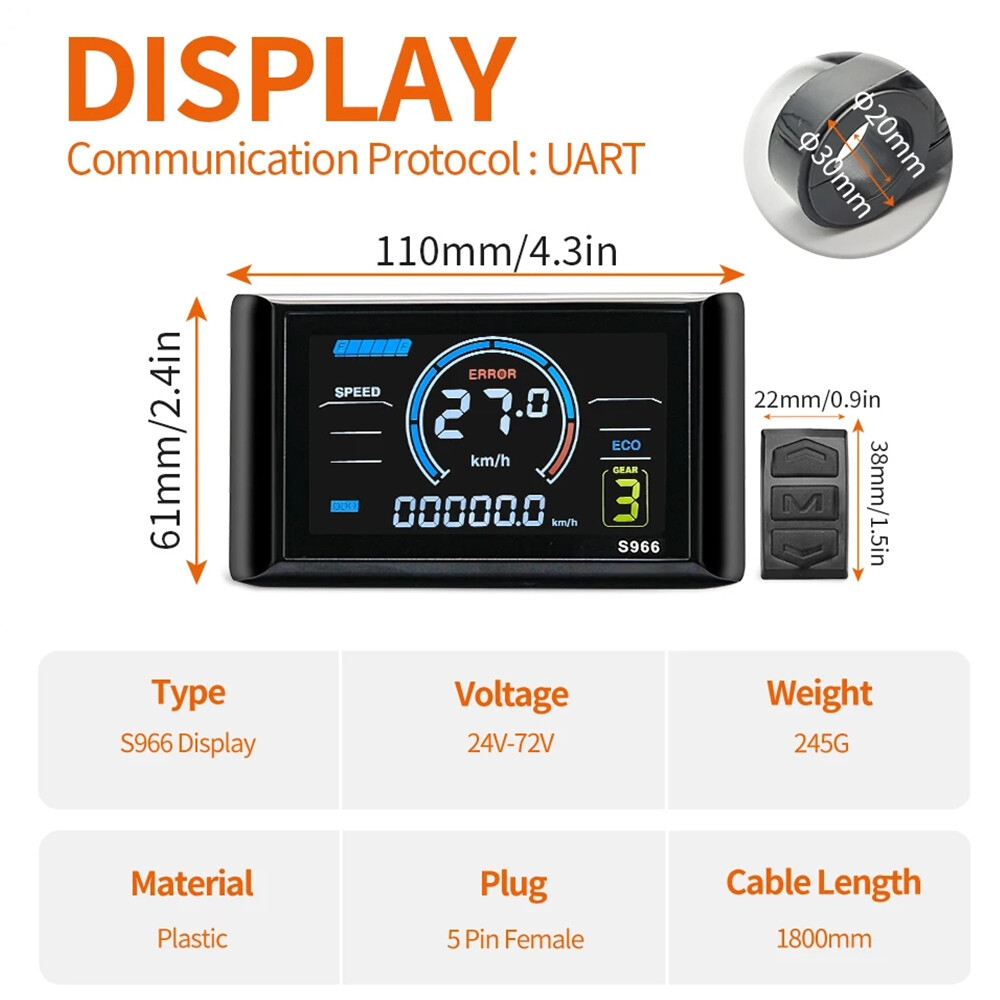 Ebike 36V 48V 30A Sinewave Controller+S966 LCD Display for 1000W Brushless Motor