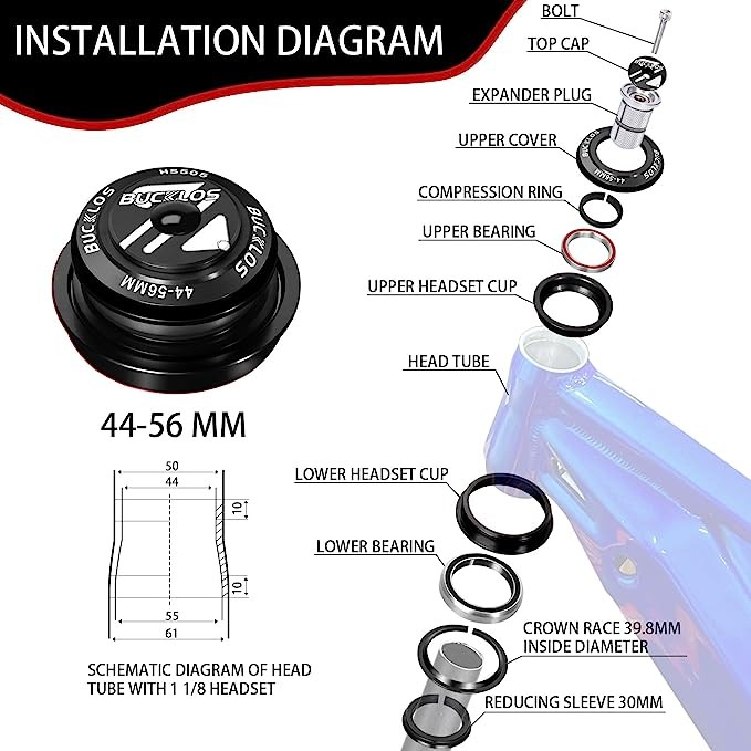 34/44/44-56mm 1-1/8″ Threadless MTB Road Bike Bicycle Sealed Bearing Headset Set