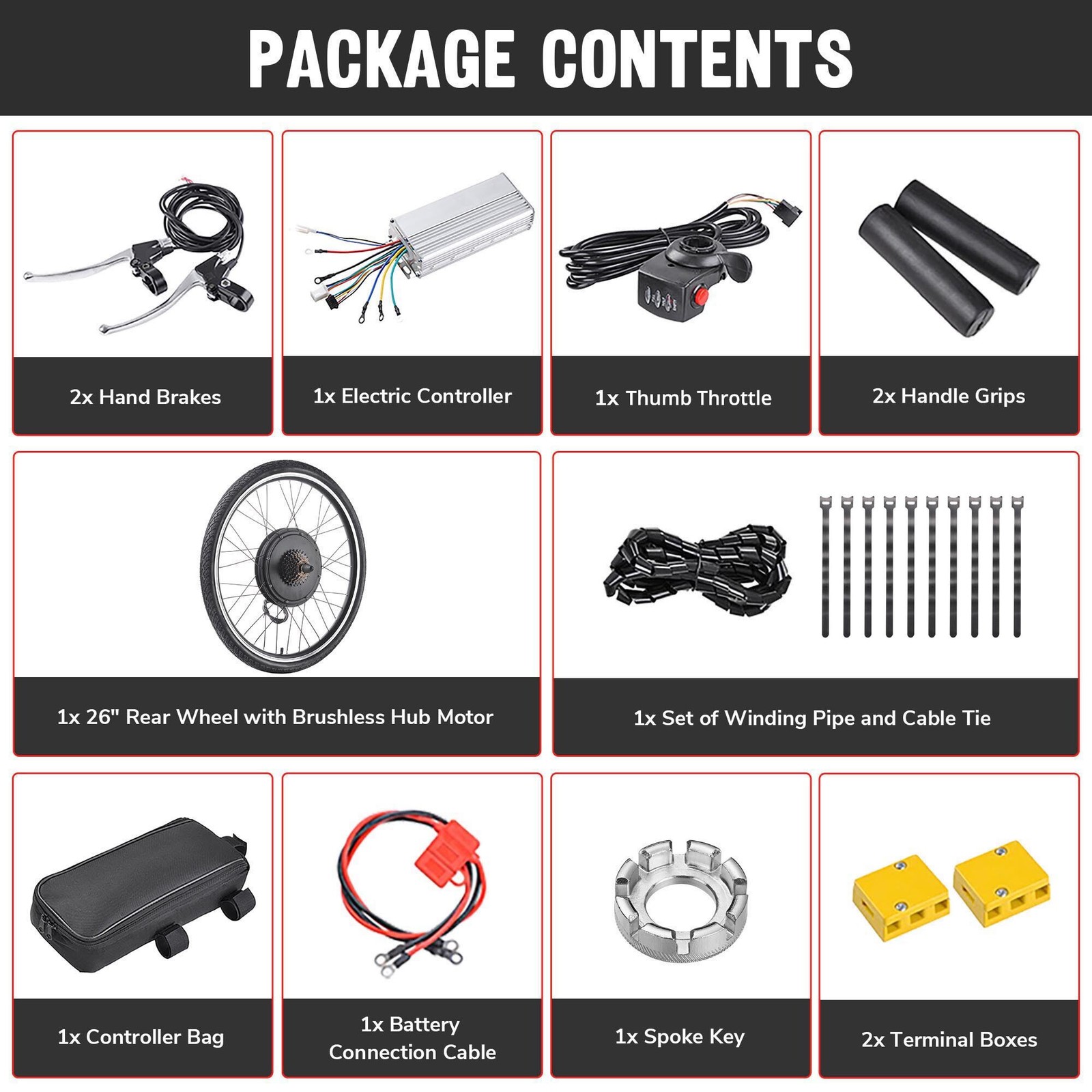 Xcceries 48V 1000W 26″ Rear Wheel Electric Bicycle Motor Conversion Kit E-bike