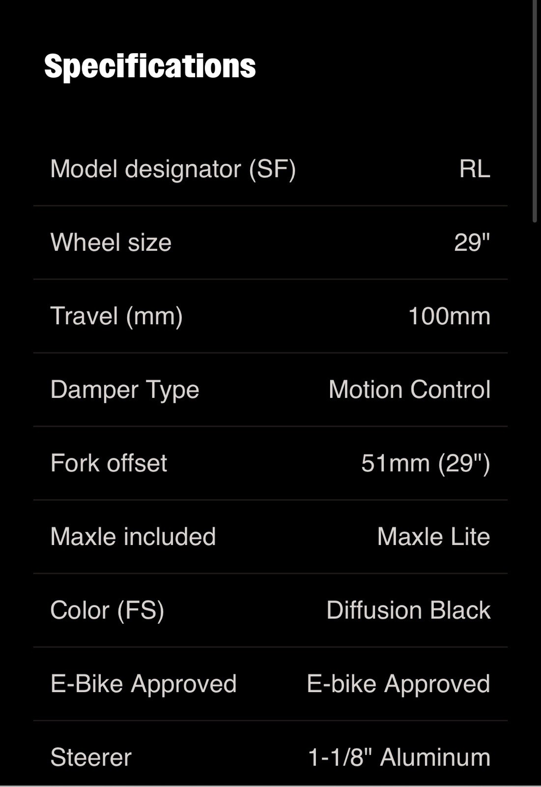 RockShox Recon Silver RL Suspension Fork | 29″ | 100mm | 9x100mm | 51mm Offset