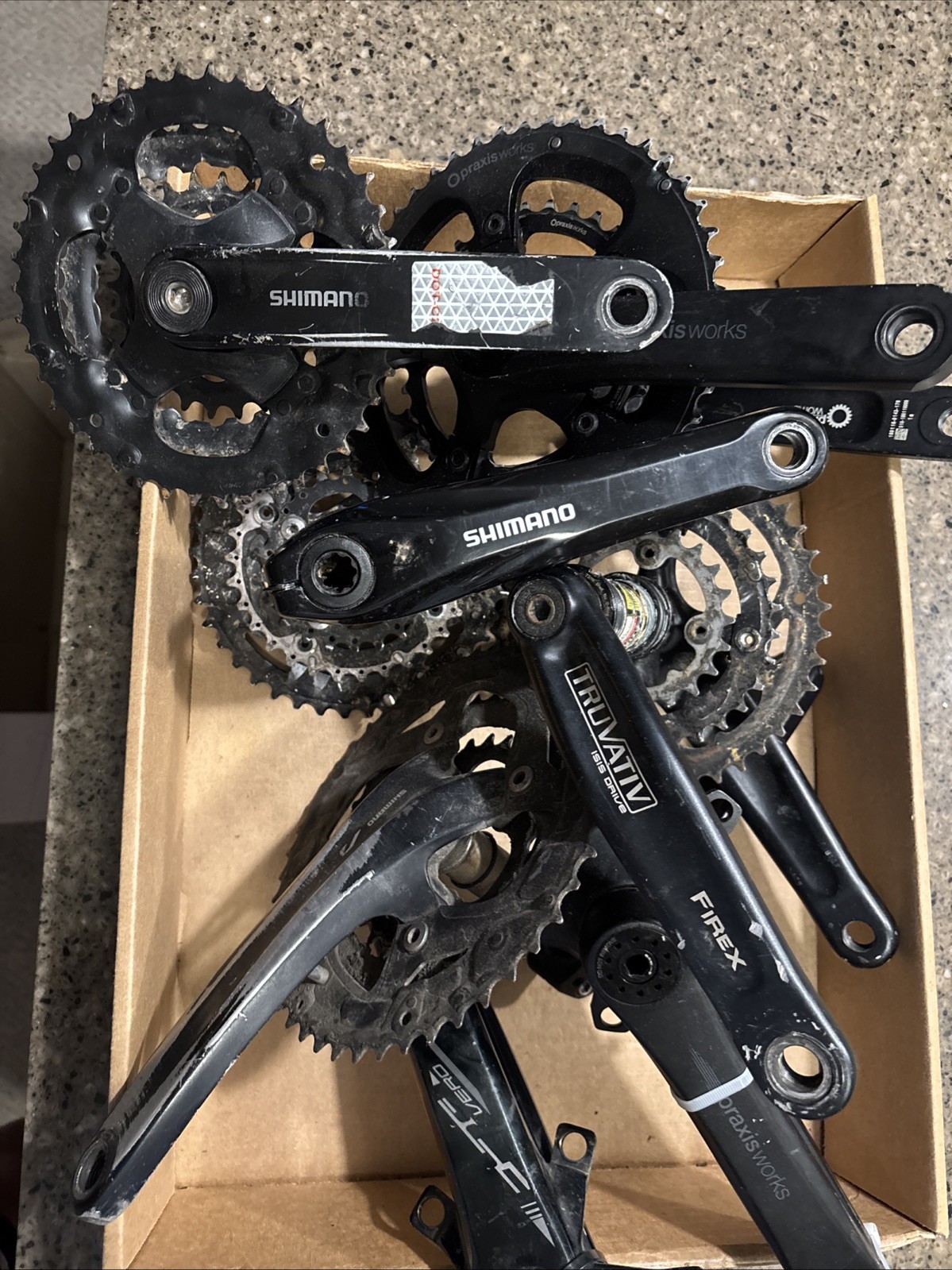 Lot of 7 Bike Cranks Shimano Praxis Etc. Some With Sprockets. Grip And Rip !!!!