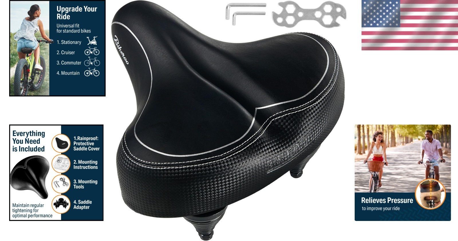 Heavy-Duty Wide Bike Seat – Memory Foam Comfort for 350 lb Capacity Riders