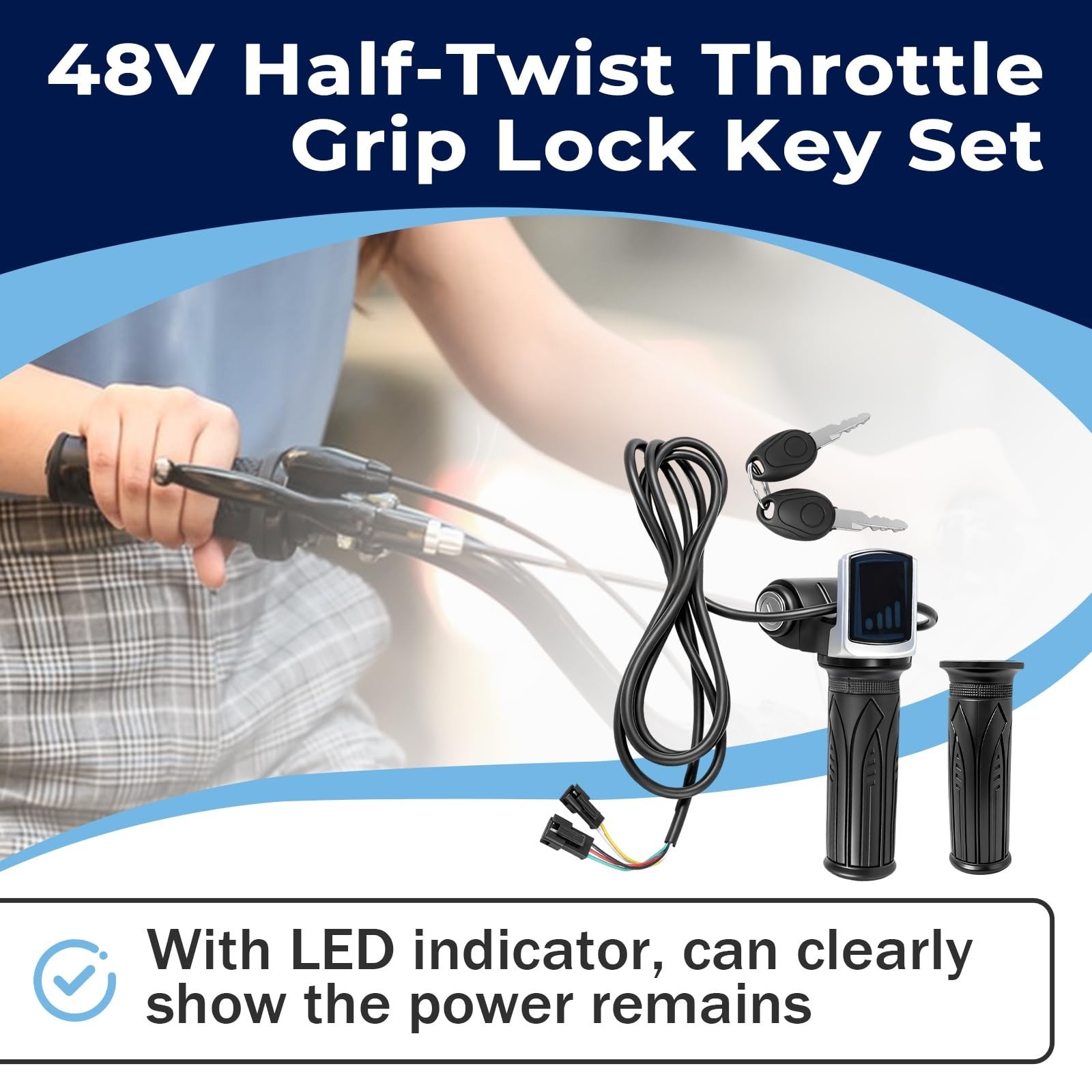48V Half Twist Throttle with LED Display Grip Lock Key Set, Electric Scooter …