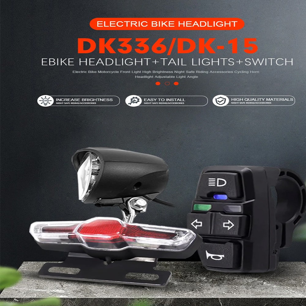 36V-48V E-Bike LED Headlight & Tail Light Set Horn Brake Turn Signal Switch Kit