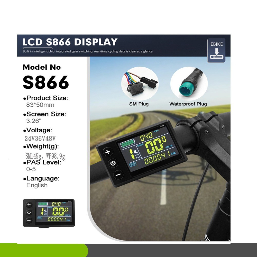 S866 E-Bike Color LCD Display 24V-48V SM/Waterproof Plug Essential Bicycle Part.