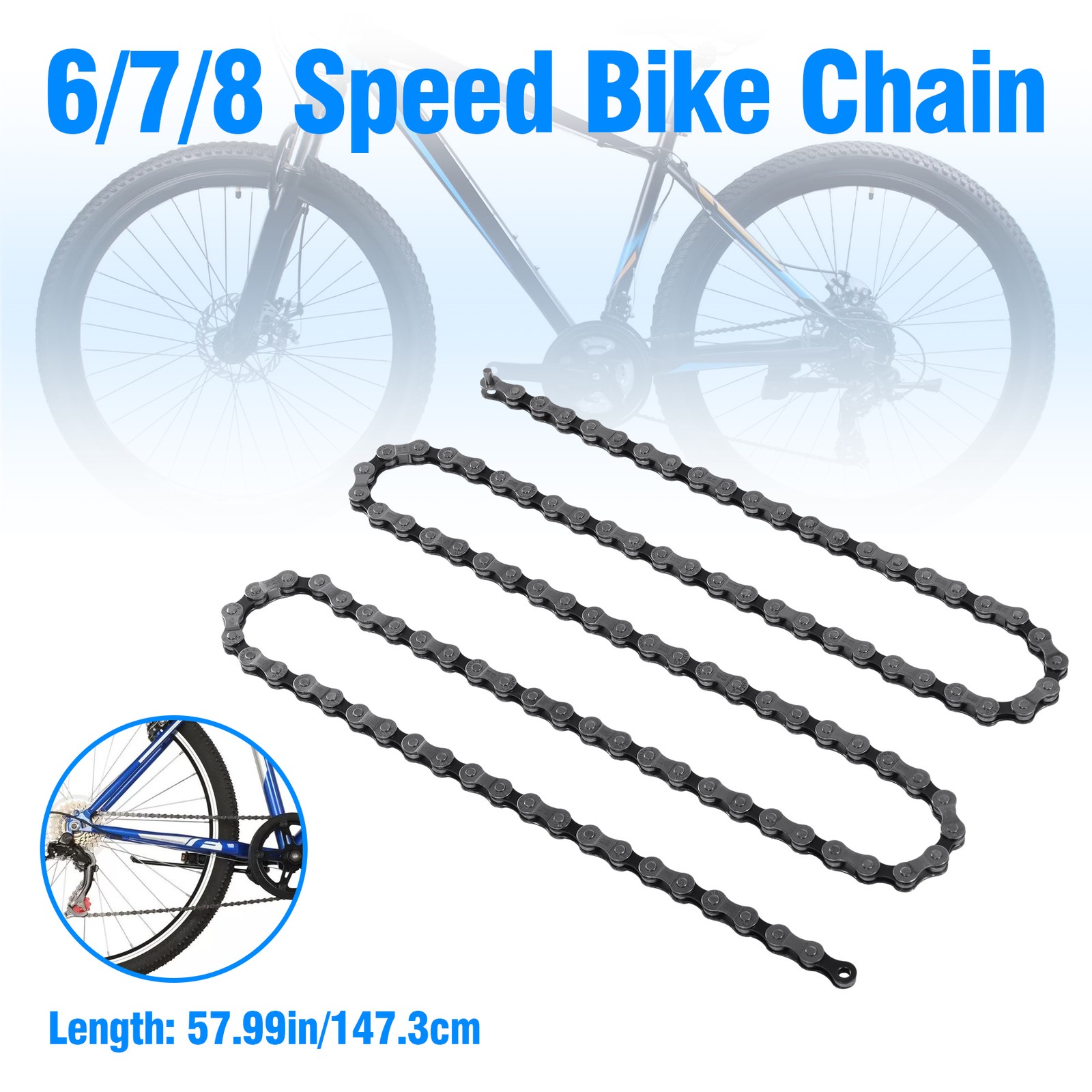 For 6/7/8/ Speed Bicycle Chain Carbon Steel 116 Link Mountain Bike