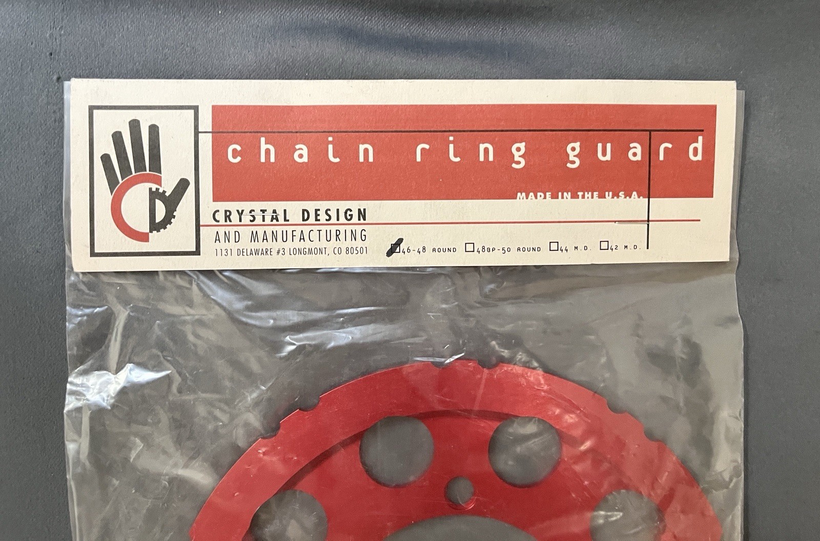 NOS Crystal Design Chain Ring Guard 46-48 Round 5-Bolt 110mm BCD Red Anodized