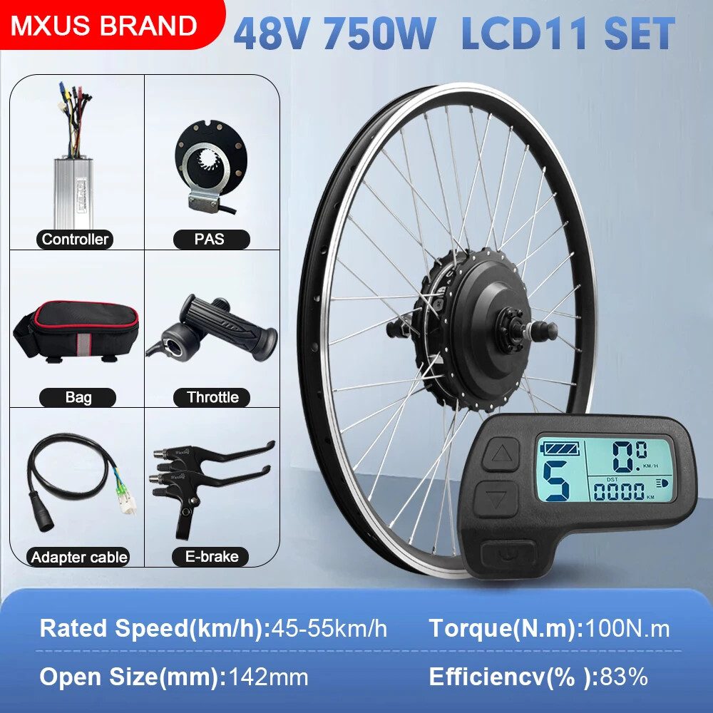 E-bike Conversion Kit 48V 750W Brushless Rear Hub Motor Wheel 20-29Inch 700C
