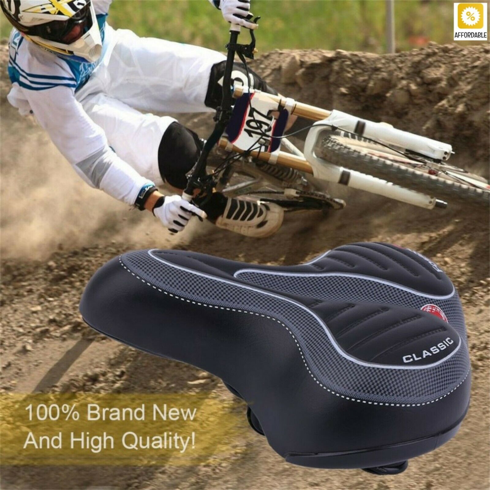 Bike Comfort Wide Big Bum Bicycle Gel Cushion Extra Soft Sporty Saddle Seat Pad