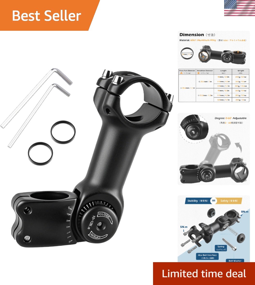 Bike Stem 25.4 31.8 Adjustable 90/110/130/145mm Bike Handlebar Extender Stem …