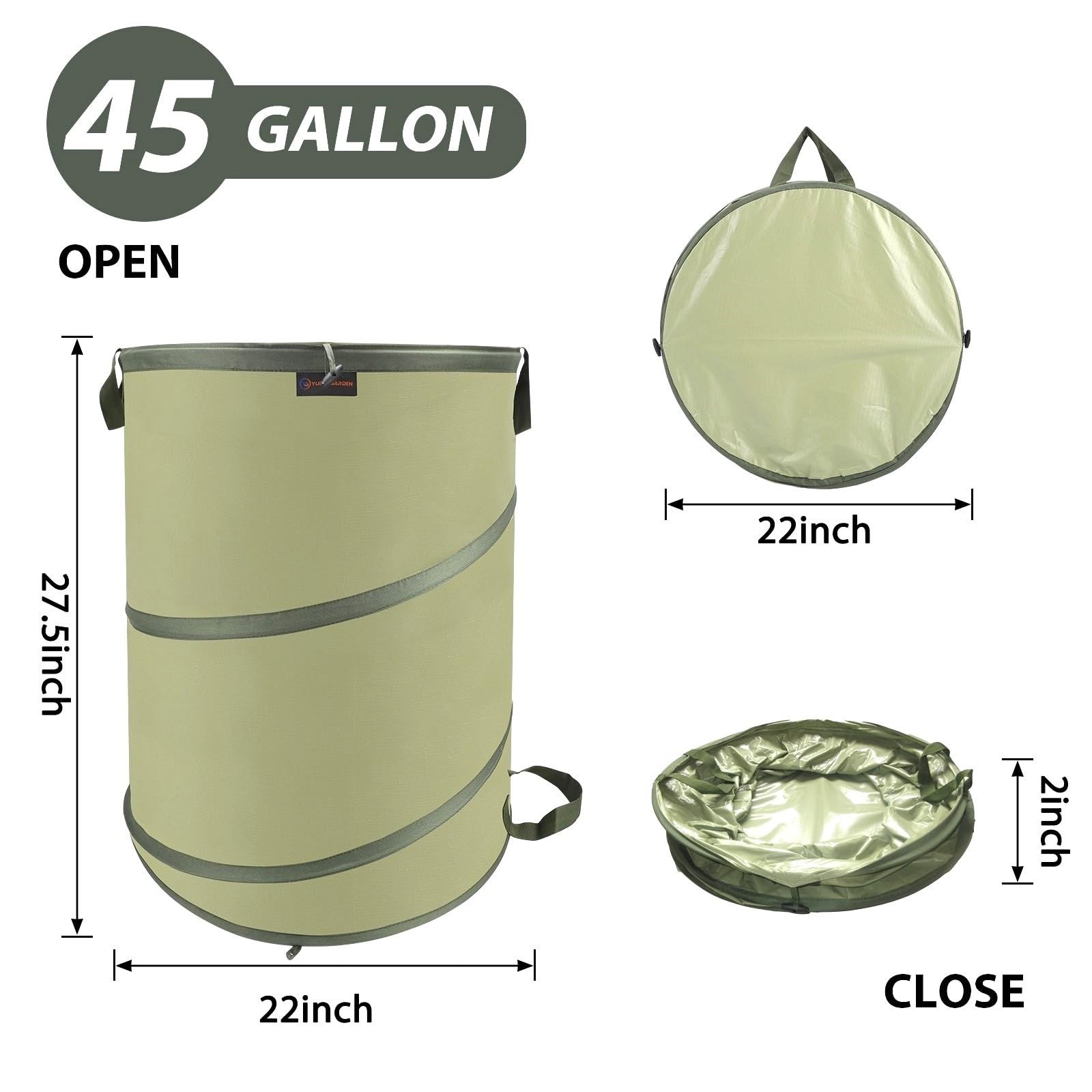 YUDI & GARDEN 45 Gallon Collapsible Garden Bag, Collapsible Trash Can for Gar…