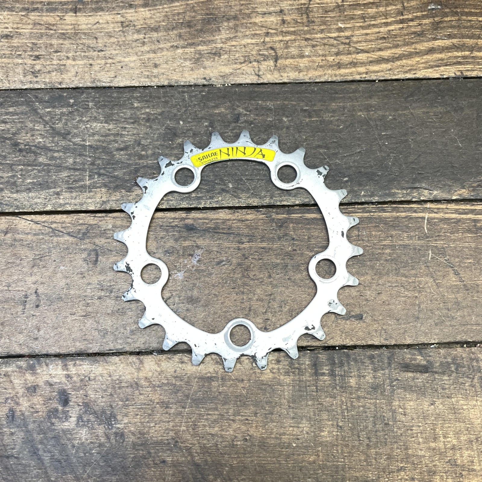 Vintage Sakae Ninja 24T Inner Chainring 74 BCD 5-Arm Silver Steel MTB GRanny