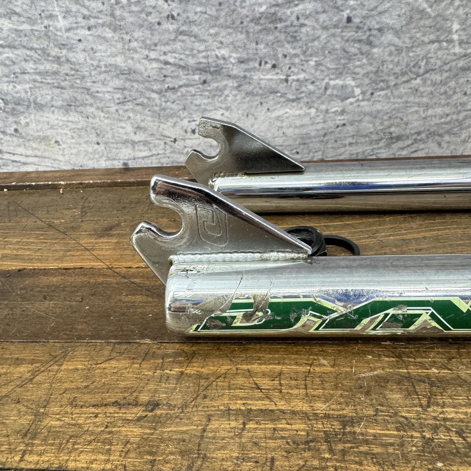 Vintage Akisu Dyno BMX Fork 20in 1 In Threaded Chrome Green 1997 Old School OG