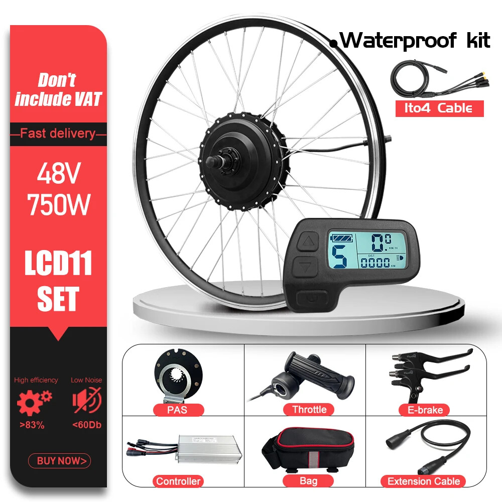 48V 750W Electric Bike Conversion Kit Waterproof Plug Rear Brushless Hub Motor