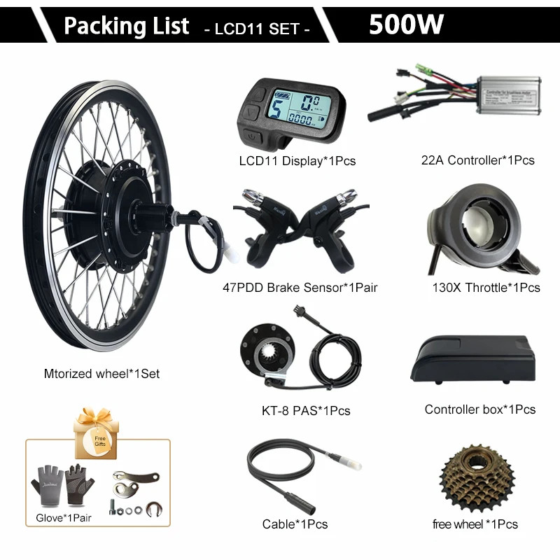 Electric Bike Motor Kit 36V 48V 500W Rear Cassette Brushless Hub Motor Wheel