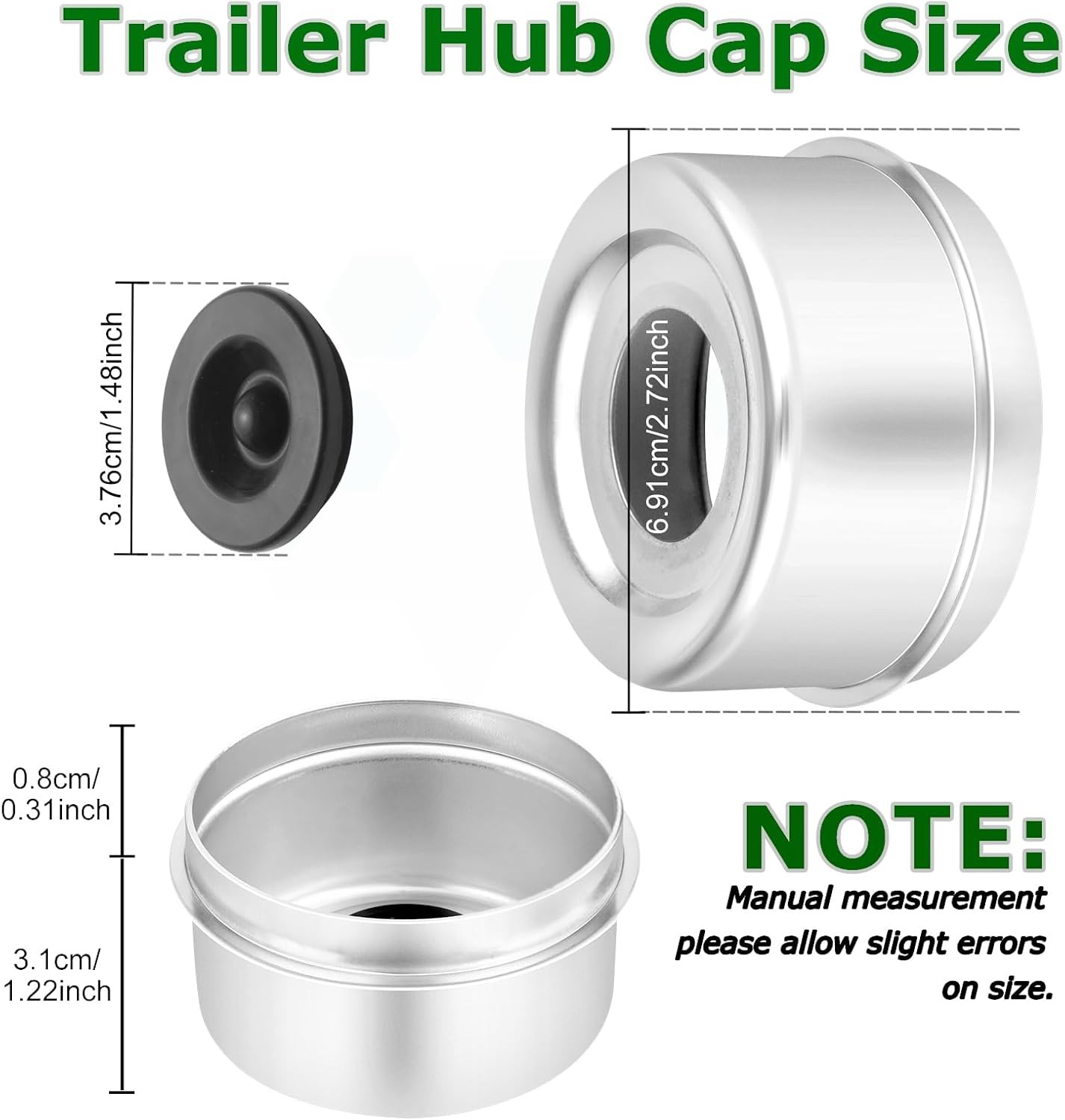 4pcs 2.72″ Trailer Hub Cap, Wheel Bearing Caps for Trailers Axle Dust Cap with