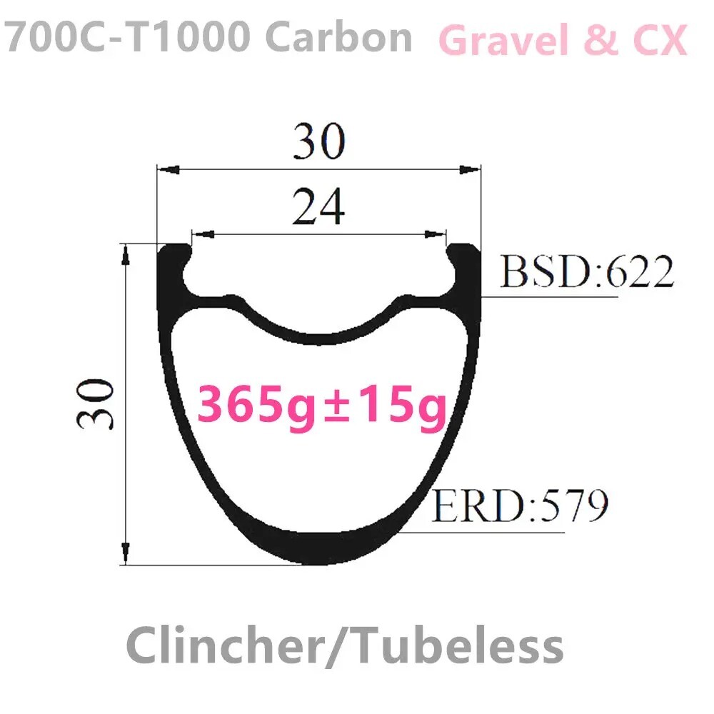 700C Super Light Carbon Rims 30mm Wide Symmetric 30mm-50mm Depth Disc Brake