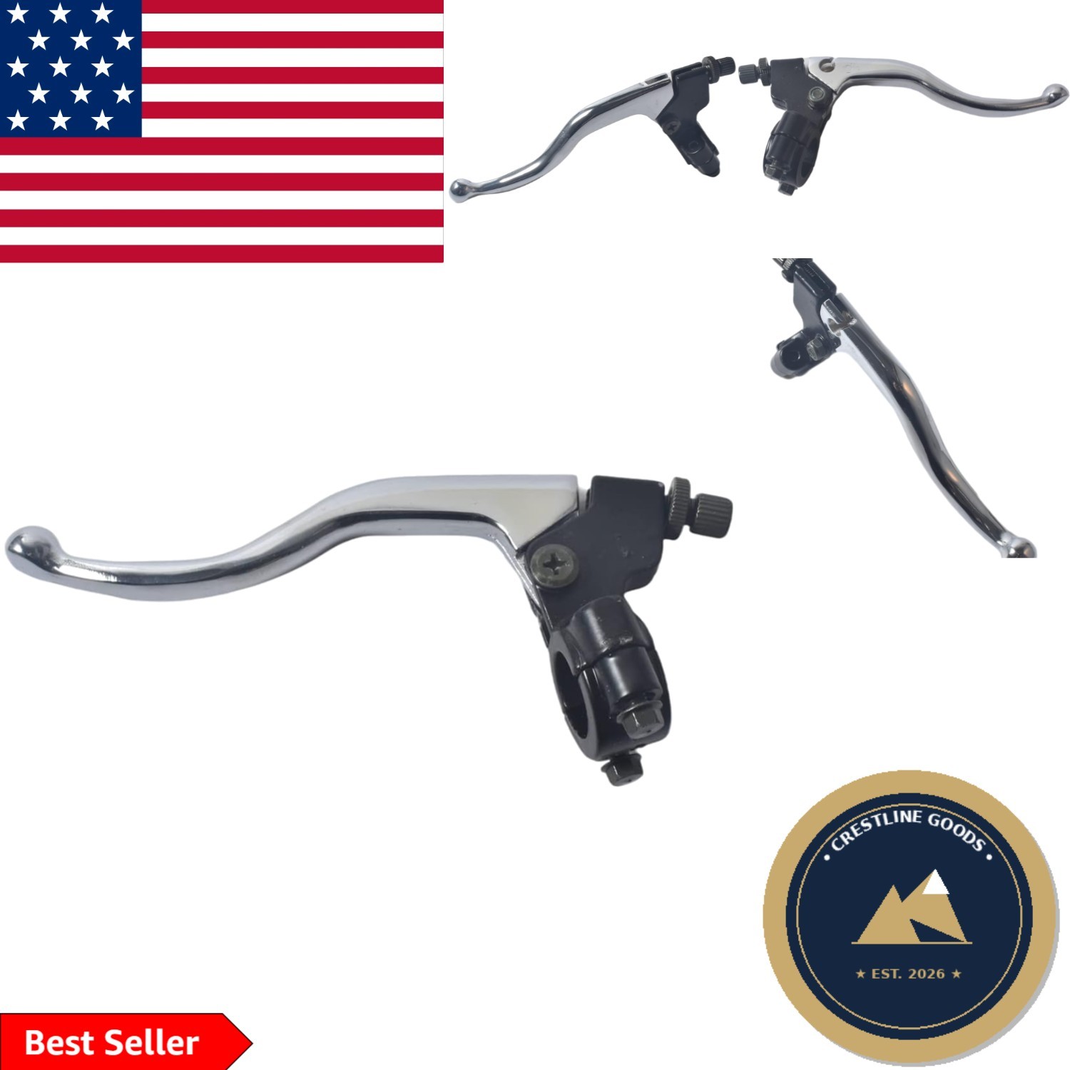 Universal 7/8″ Left Brake Handle Clutch Lever for Dirt Bikes – Silver Aluminum