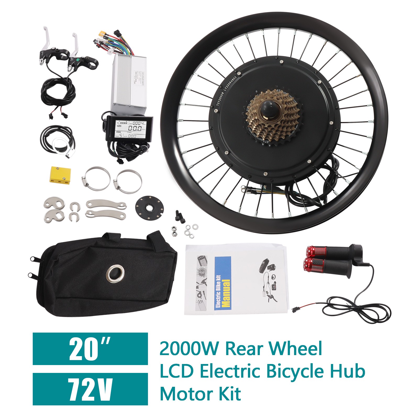 20 Inch Electric Bicycle Rear Wheel Hub Motor E-Bike Conversion Kit 560rpm 2000W