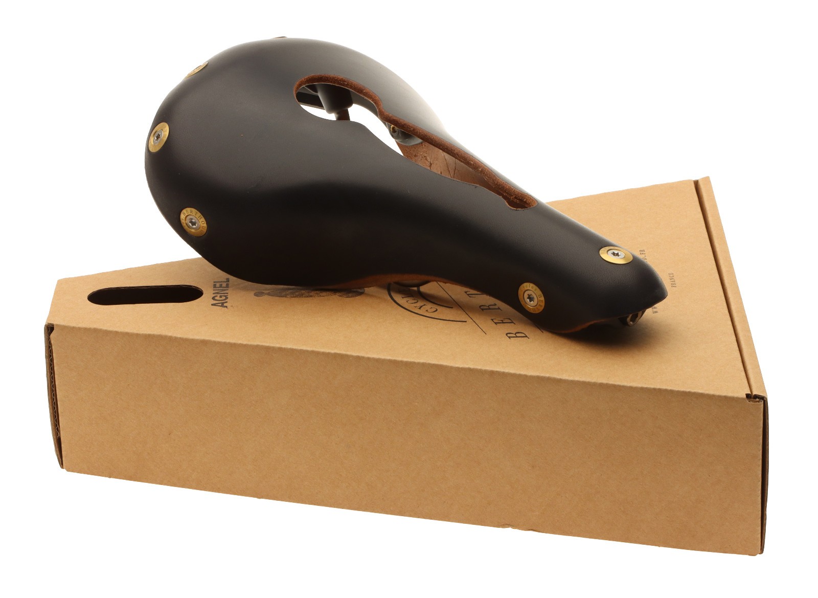 Gilles Berthoud Agnel Open Saddle Titanium Rails Hard Leather Black NEW NOS