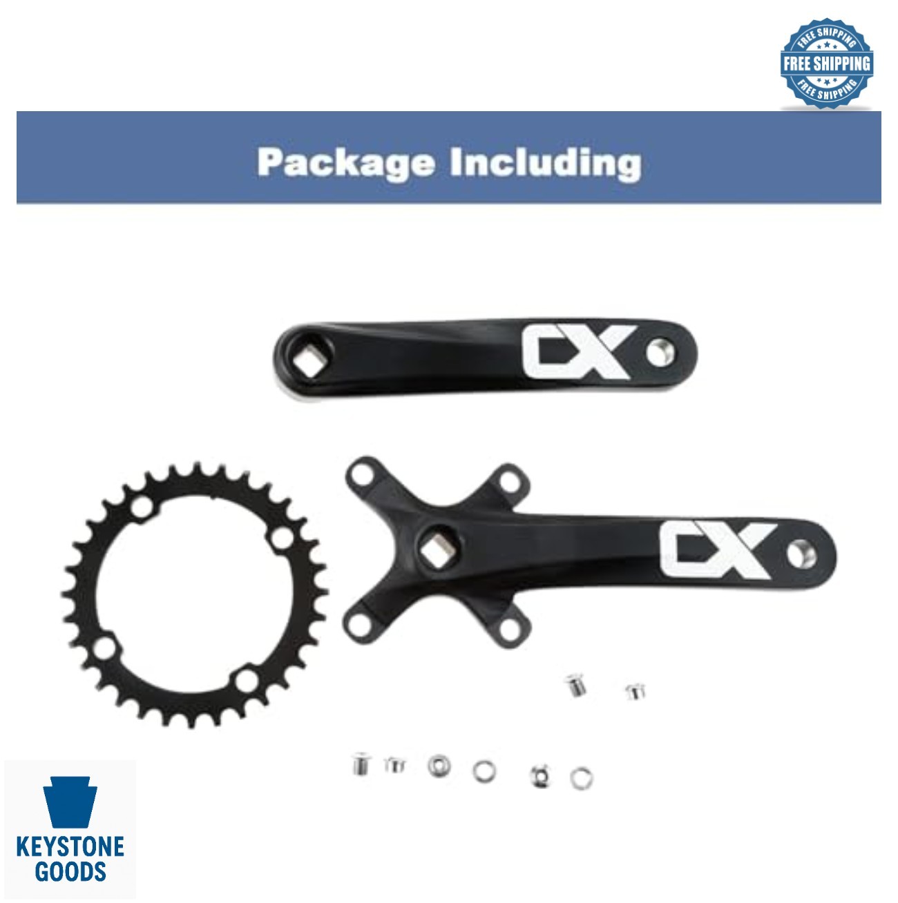 Square Taper Crankset MTB Single Speed 170mm 104BCD 38T Chainring Bolts