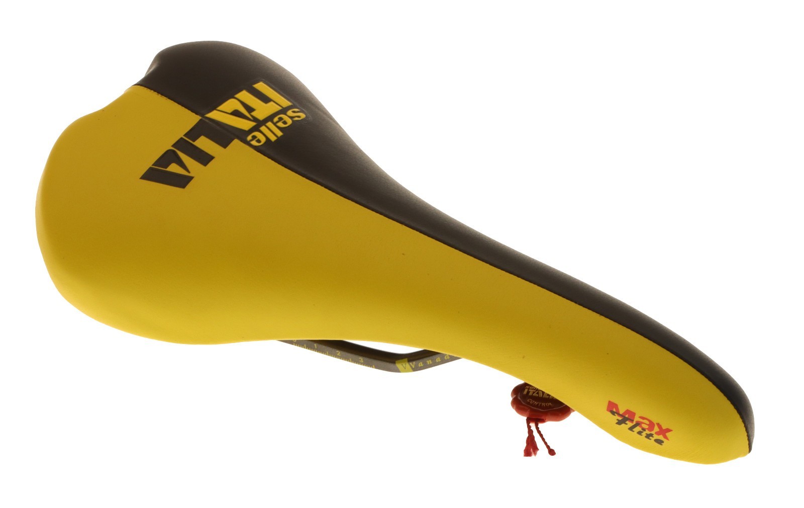 Selle Italia Max Flite Saddle Vanadium Rails Black & Yellow Leather