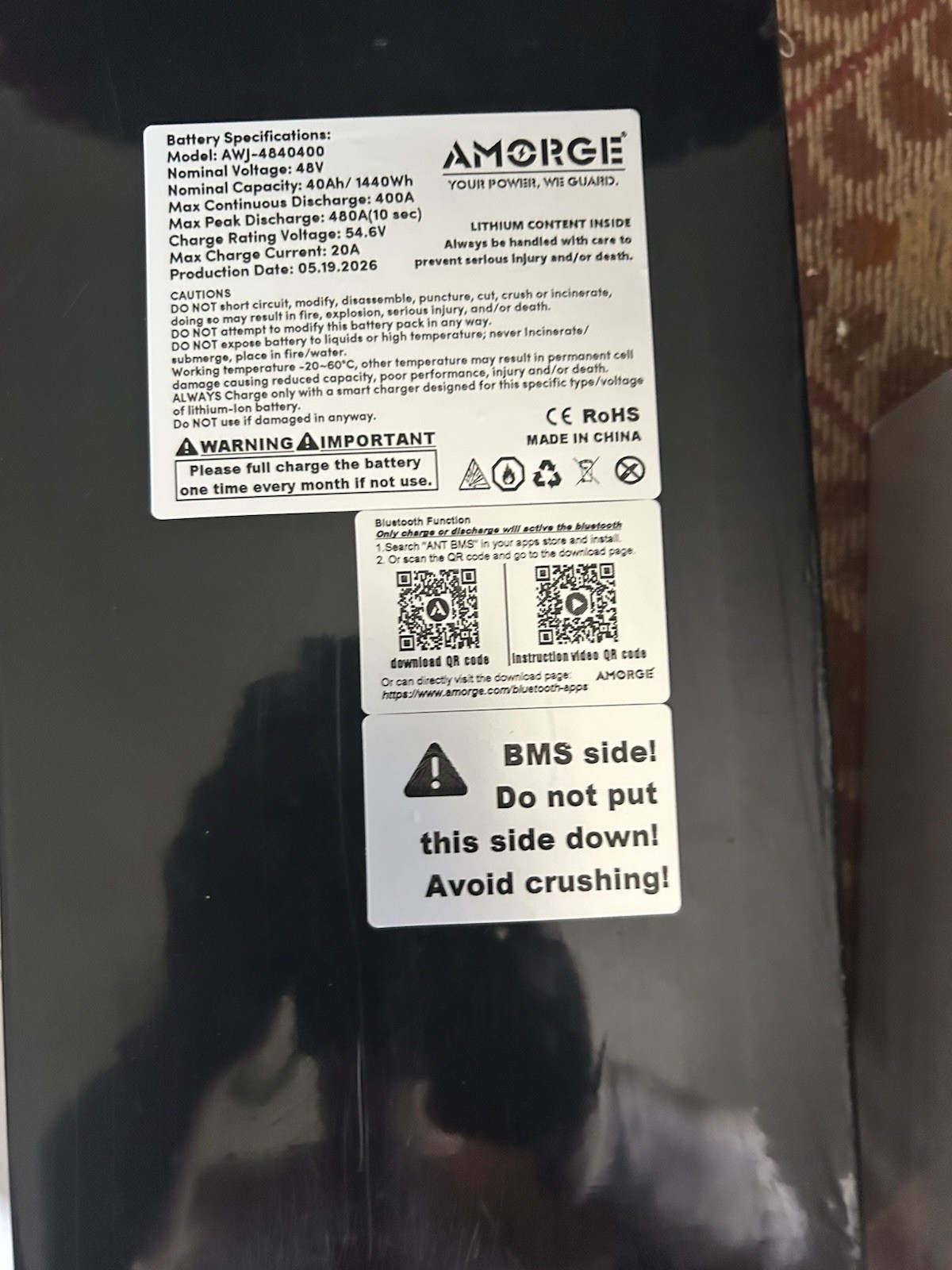 48V 35Ah Lithium Battery W BMS/Bluetooth For E-Bike Scooter Golf Cart AMORGE