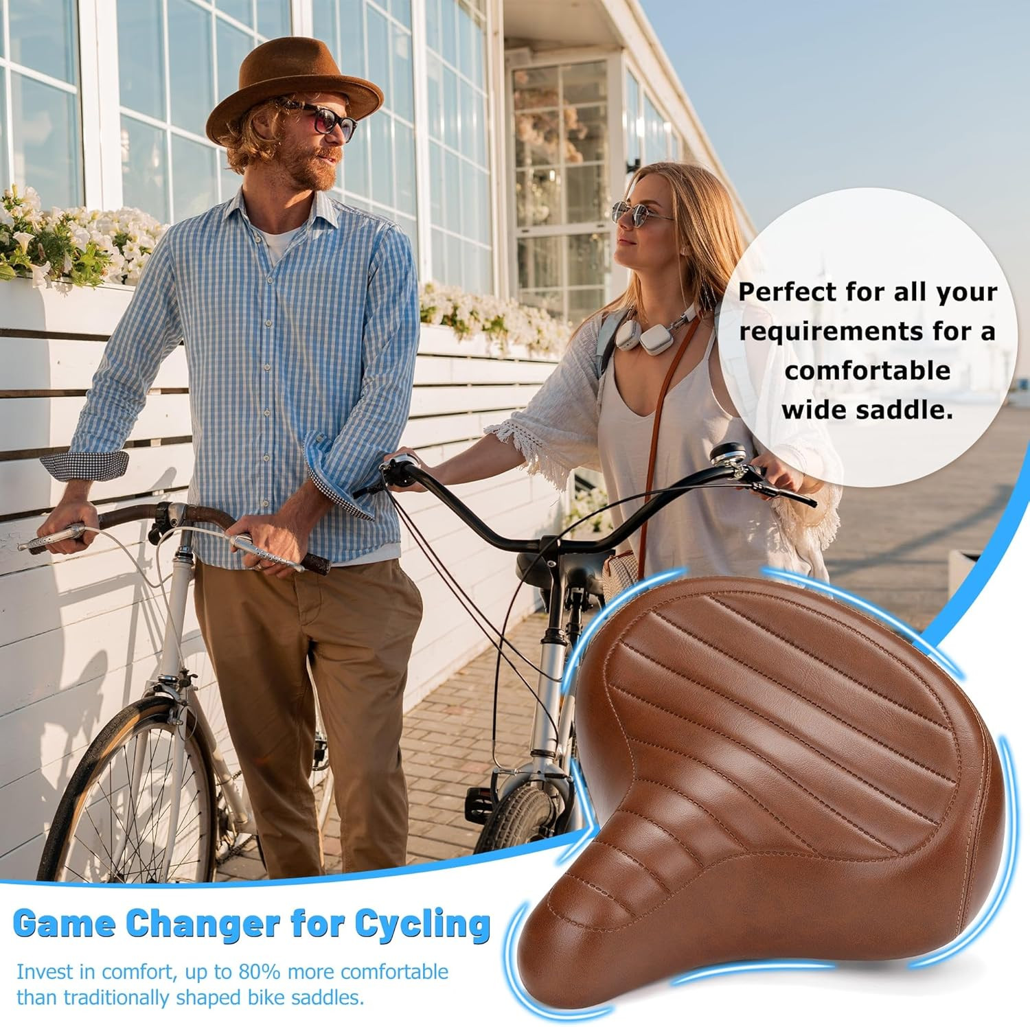 CDYWD Wide Bike Seat for Men Women Comfort, Large Soft Padded Bicycle Seat Cushi