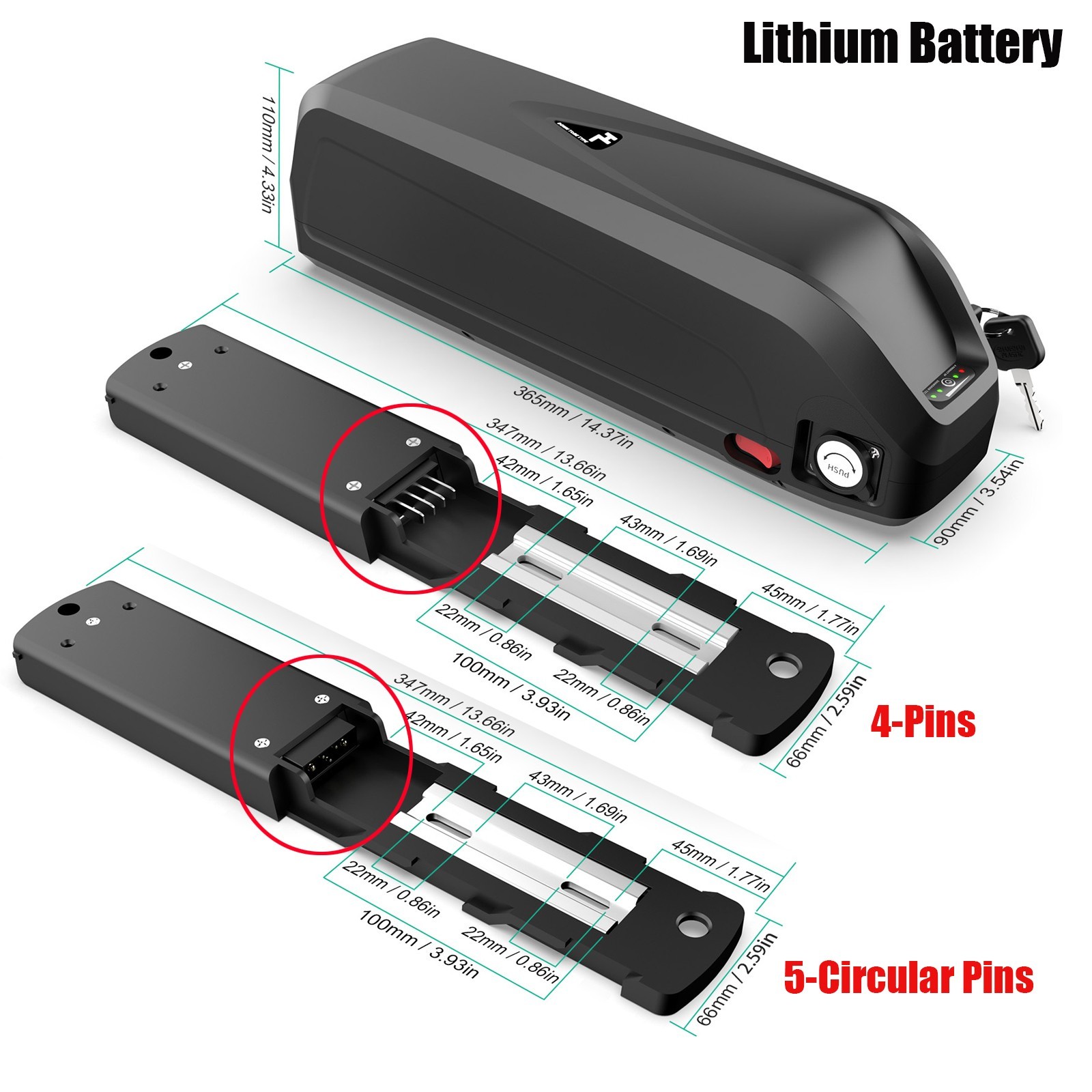 Ebike Battery 36V 48V 52V 13ah/20ah Li-ion Battery for 250W-2000W Electric Bike