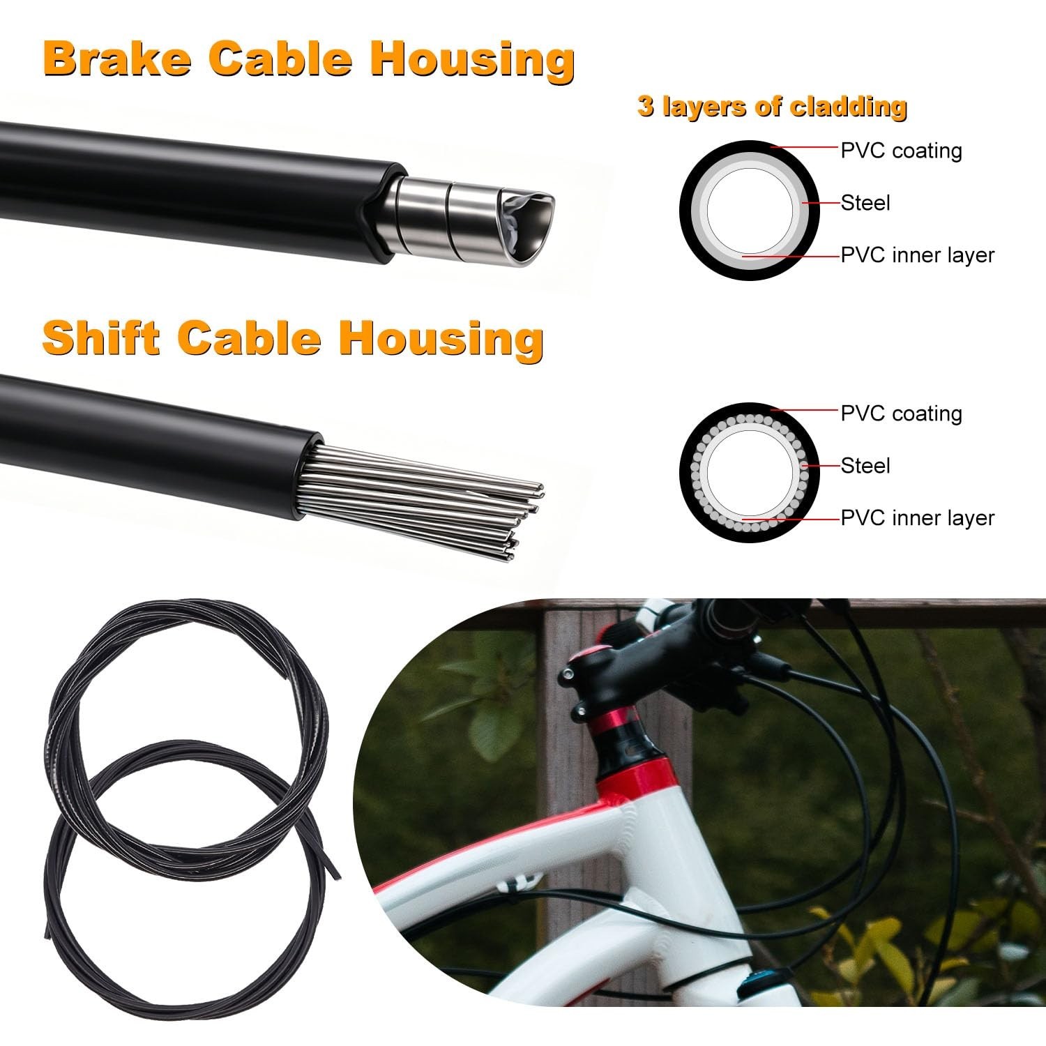 107PCS Universal Bike Cable Kit – Stainless Steel Wire Cutter, Brake & Shift Cab