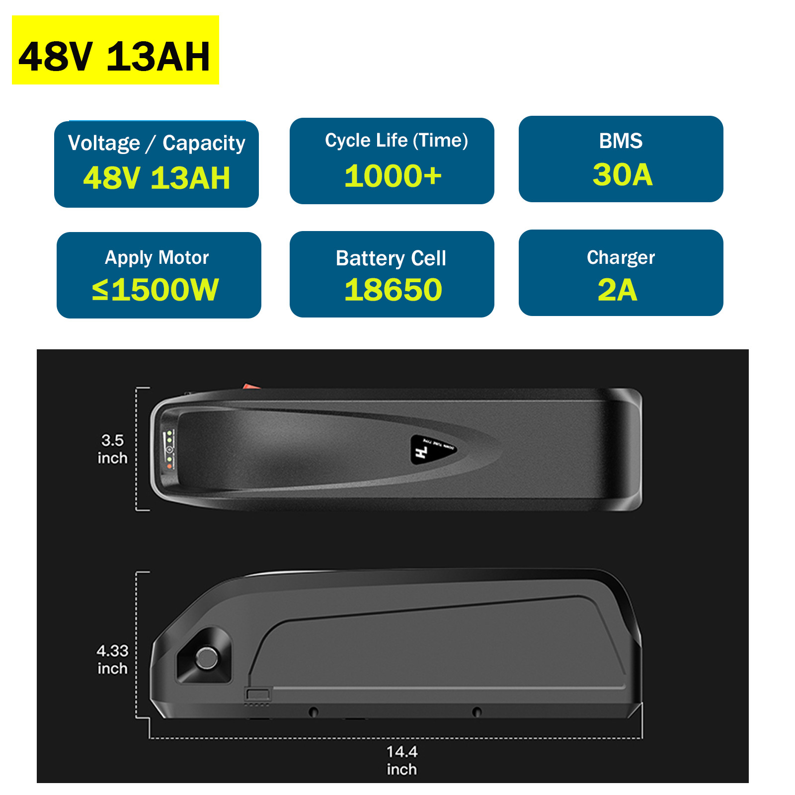 Ebike Battery 52V 48V 20Ah 25Ah 17Ah 100W-2400W Electric Bike Lithium Battery