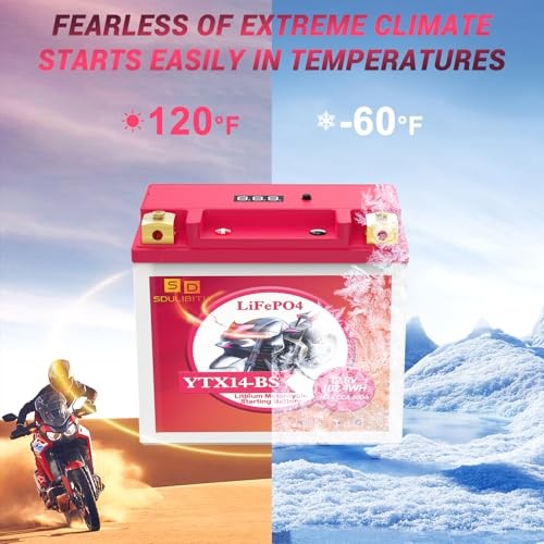 YTX14-BS Lithium Motorcycle Battery, ATV Battery 12V 8AH 600CCA YTX14-8AH