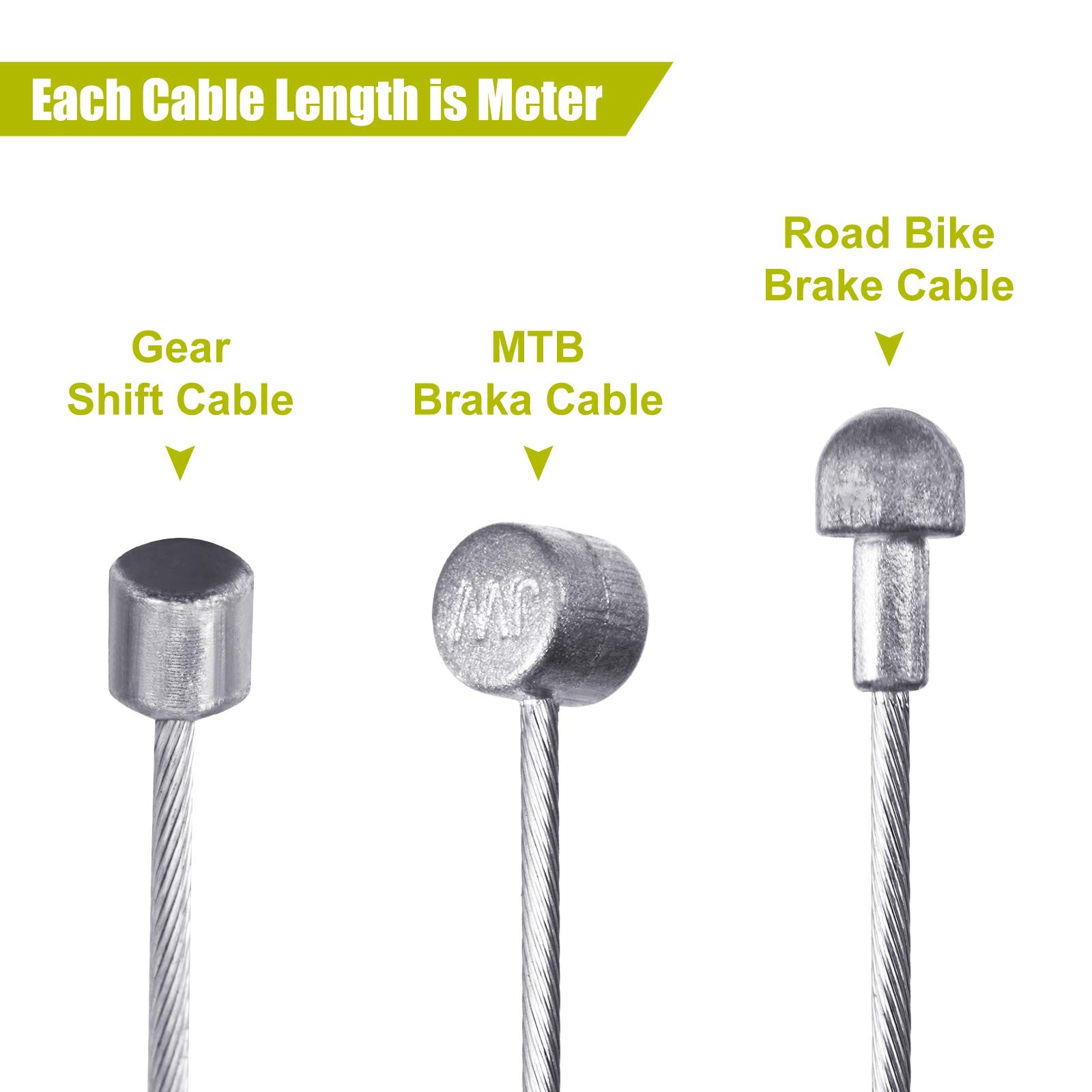 5 Pack Universal Bike Brake Cable Kit 4mm Inner Wire Housing Ferrules Green