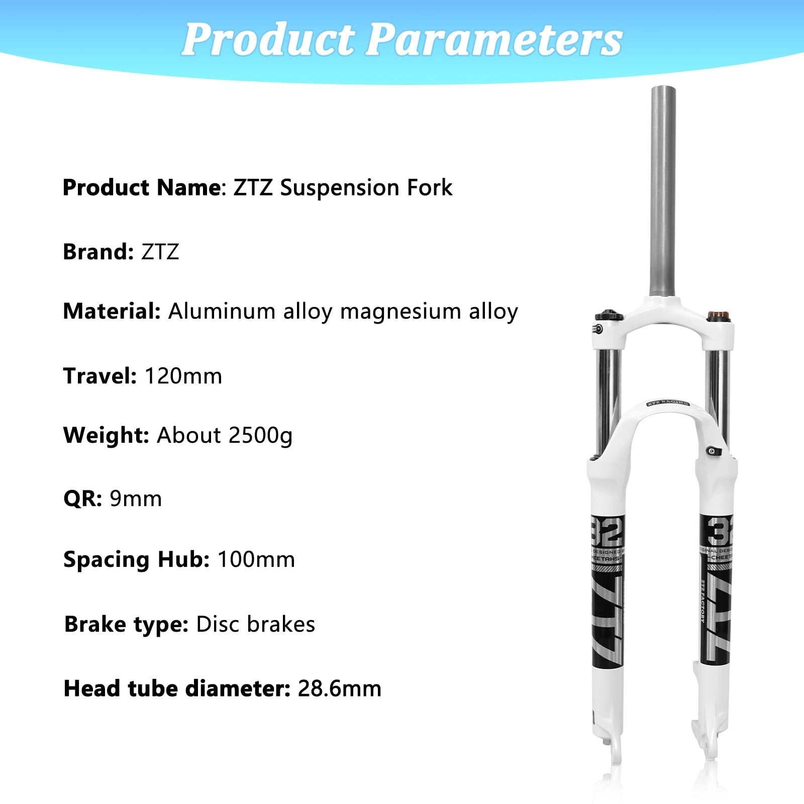 ZTZ 26″/27.5″/29″ MTB Suspension Fork,100mm Travel, 9mm QR,100mm Spacing Hub,…