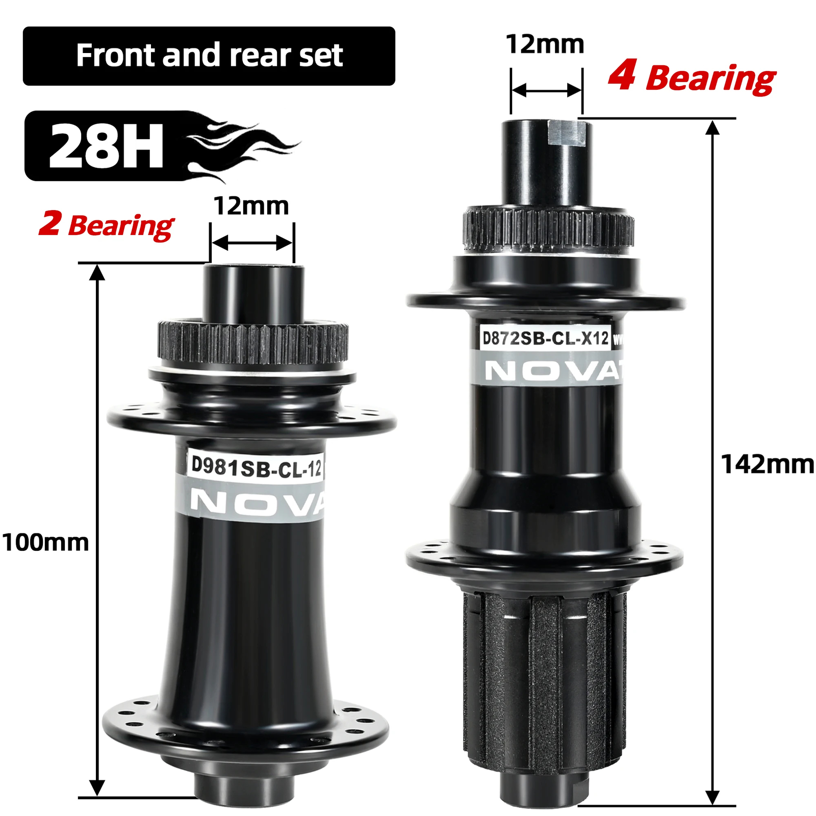 Road Bike Hubs 100x12mm 142x12mm Center Lock Disc Brake 28H 4 Bearing HG 8-11S