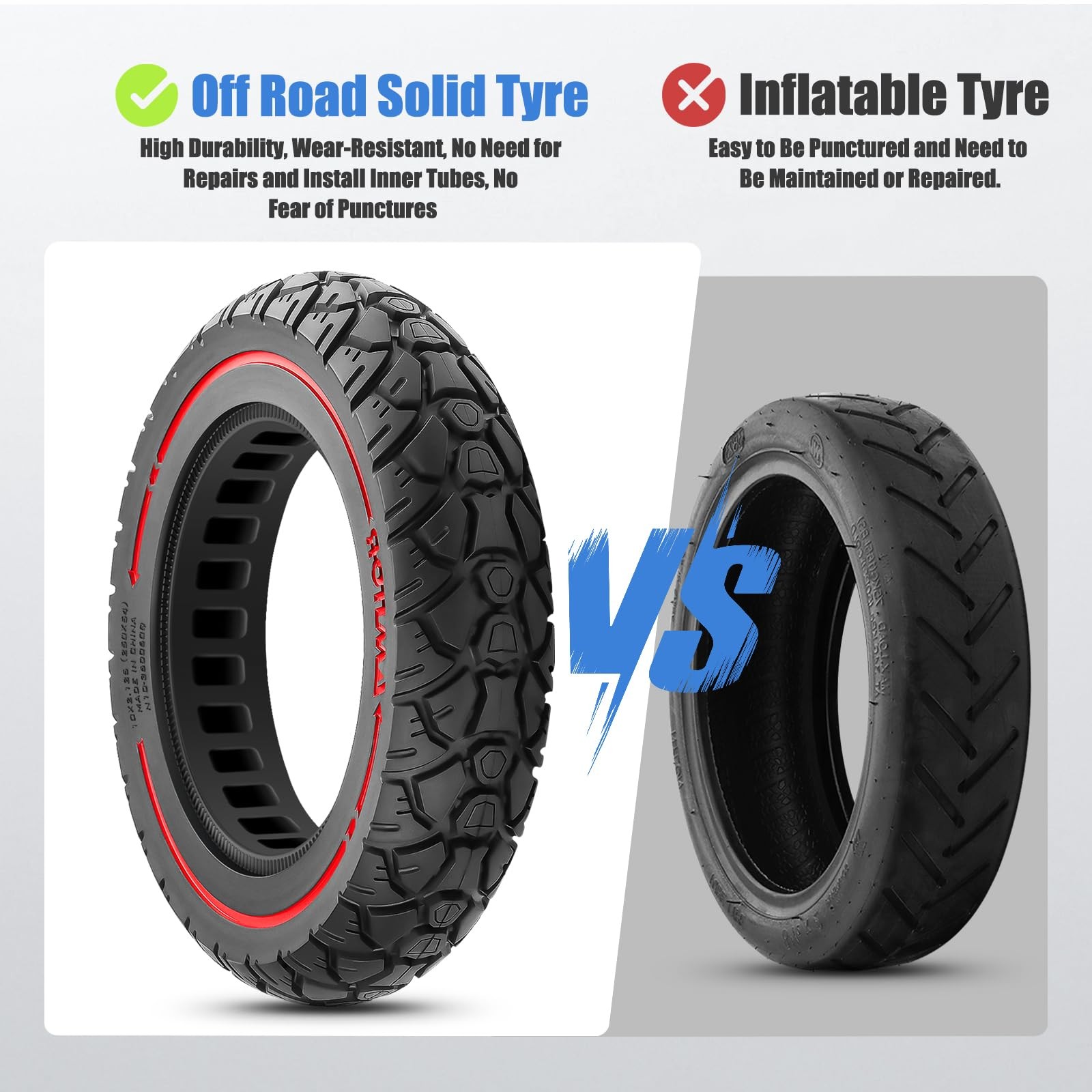 Amitor 10X2.125 Off Road Tire For Electric Scooter 10 Inch Solid Rubber Tires