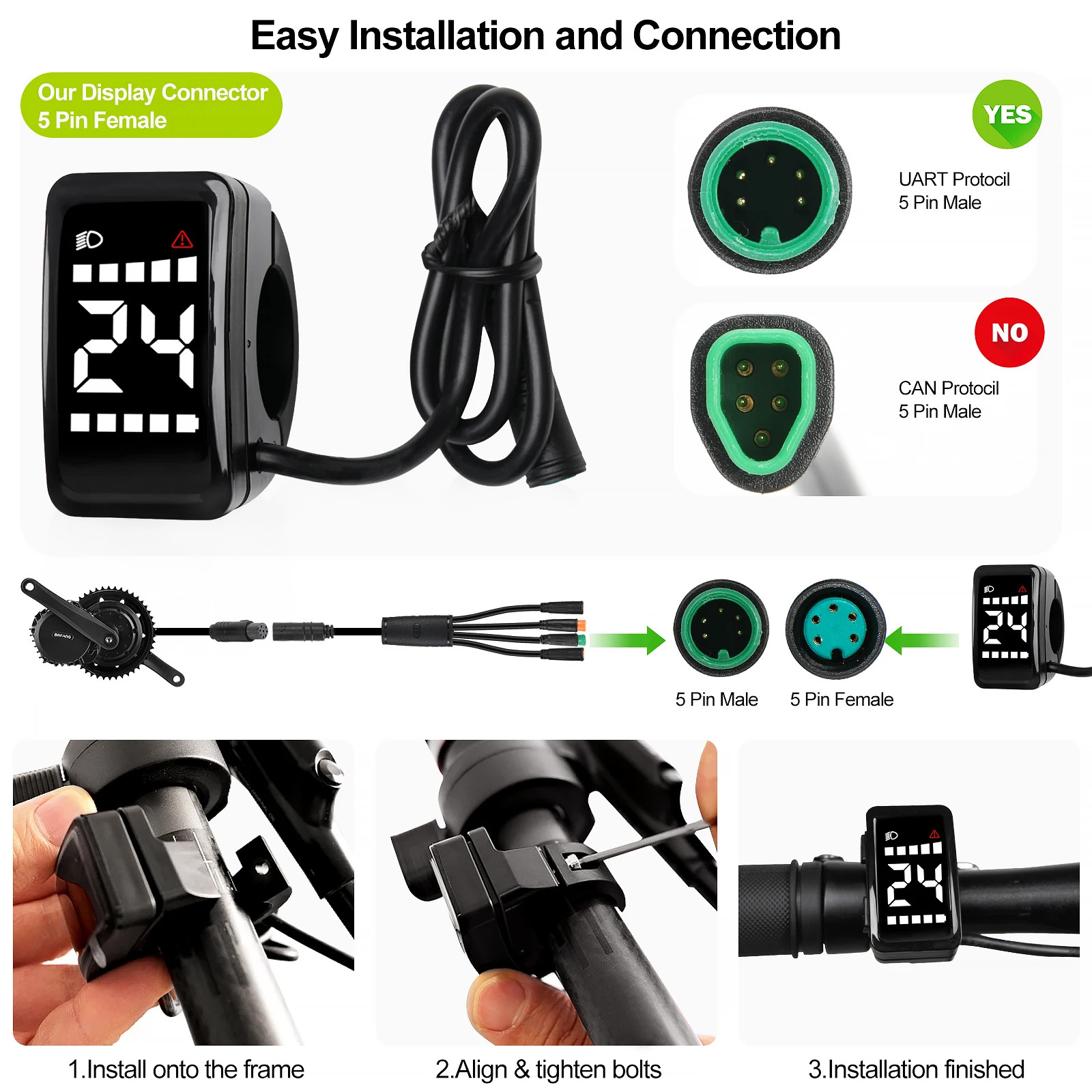 BAFANG BBS01B BBS02B BBSHD Compatible DZ40 LCD Display – Waterproof Mini Ebike I
