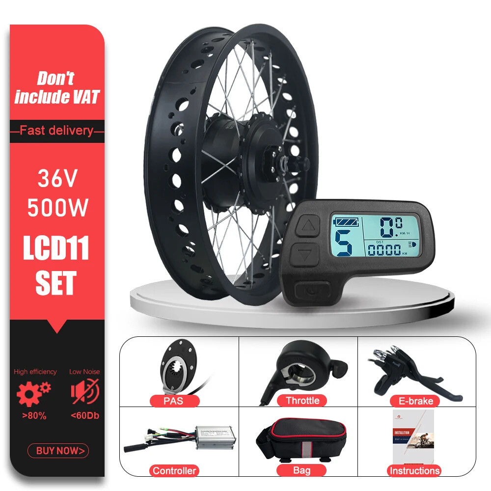 Snow E-bike Conversion Kit 20/26 in 36V 48V 500W Front Brushless Hub Motor Wheel