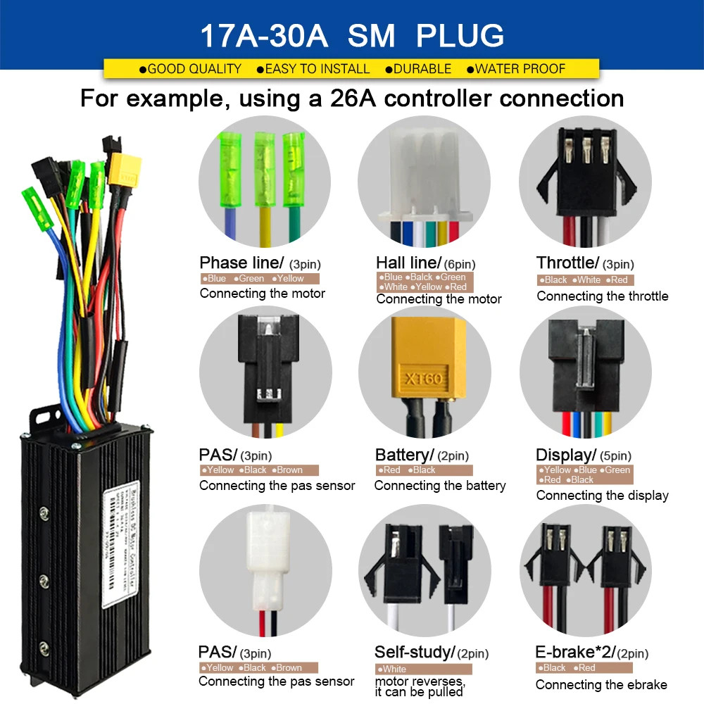 E-bike Sine Wave Three-Mode Controller 36V 48V 17/26/30/40A with LCD Display