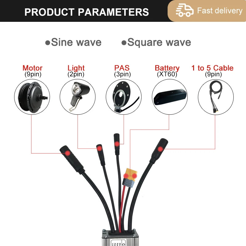 250W-3000W E-bike Controller 15A-50A Sinewave SquareWave Controller Motor