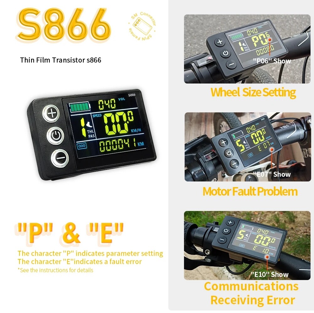 E-bike 250W-1000W 17-30A Sine Wave Controller+S866 Display+Thumb Throttle Kits