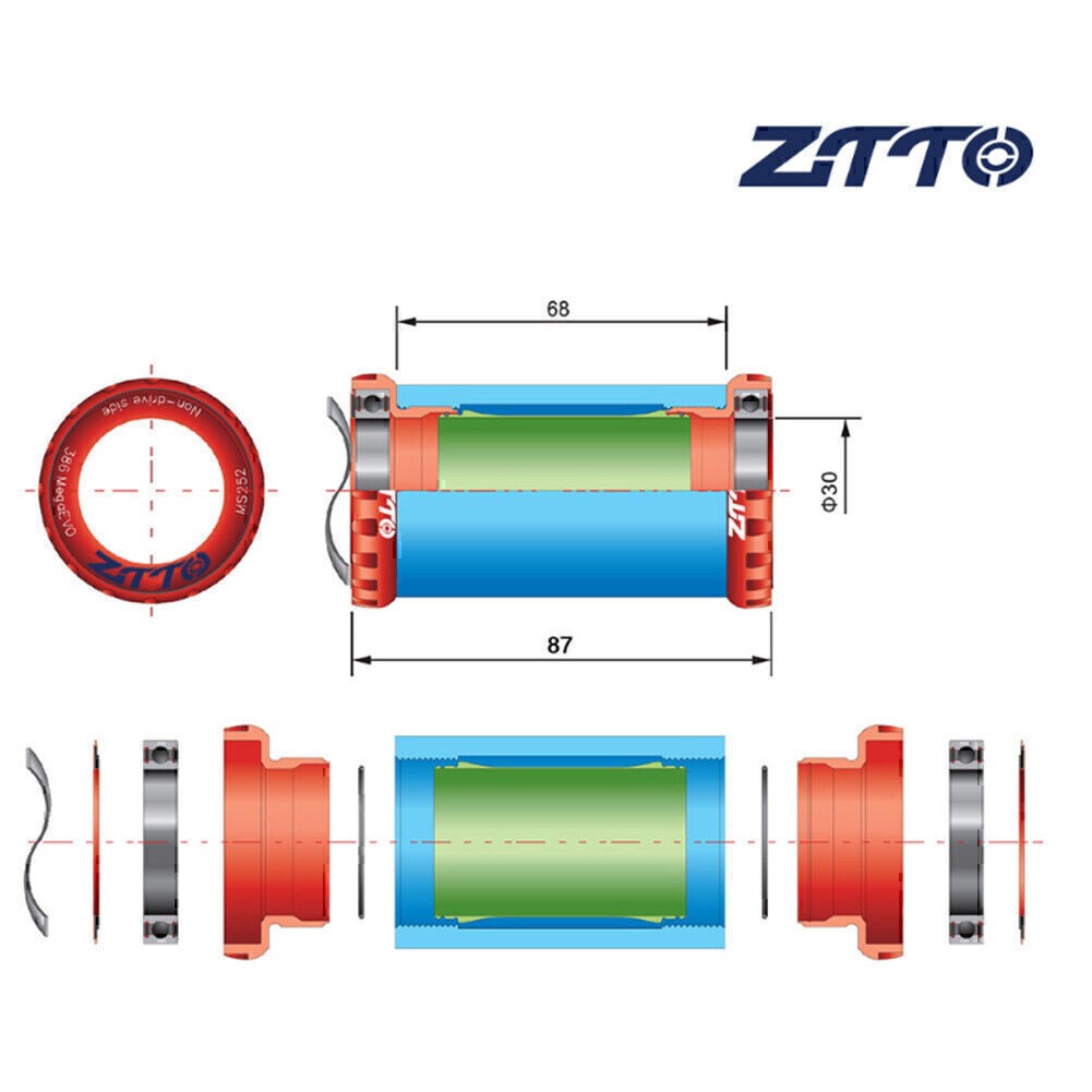 ZTTO BSA30 Bottom Bracket 30mm Axle on BSA for FSA/ROTOR 3D/SRAM Bsa 68/73