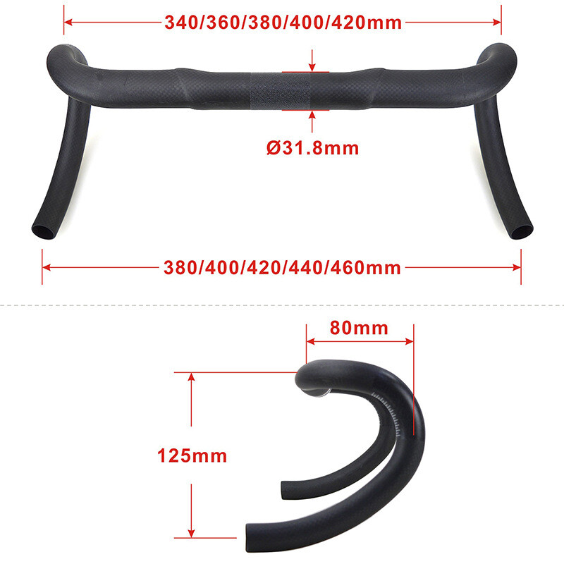 Ultralight Carbon Fiber Road Bike Handlebars Racing Drop Bar 31.8mm 380-460mm