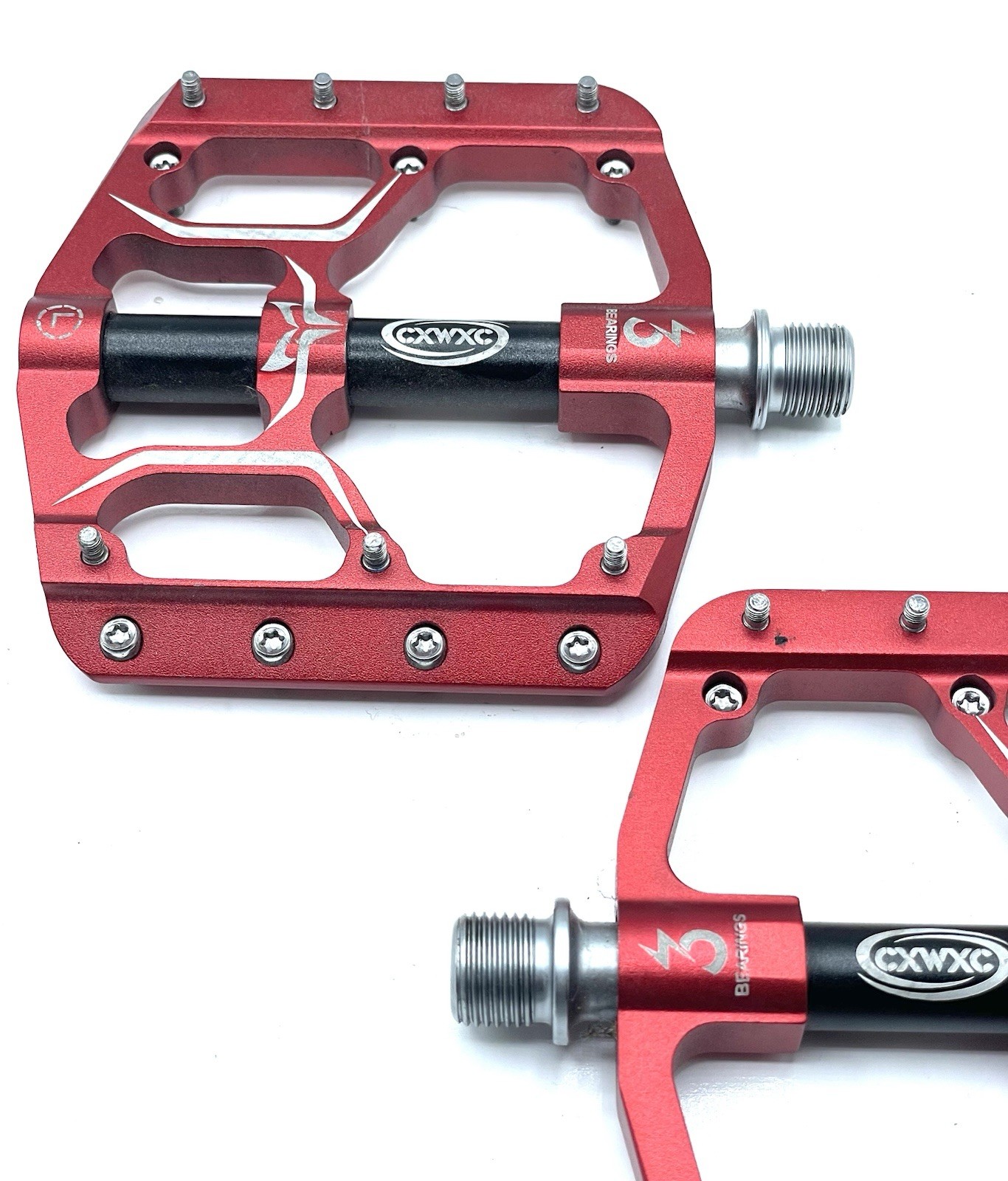 CXWXC CX-V15 Flat Platform Pedals Red / Black Aluminum Sealed Bearings
