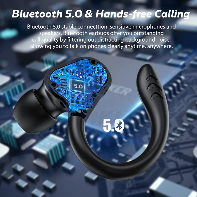 Bluetooth 5.0 Ear hook Wireless Headset Headphones for iPhone Samsung Android