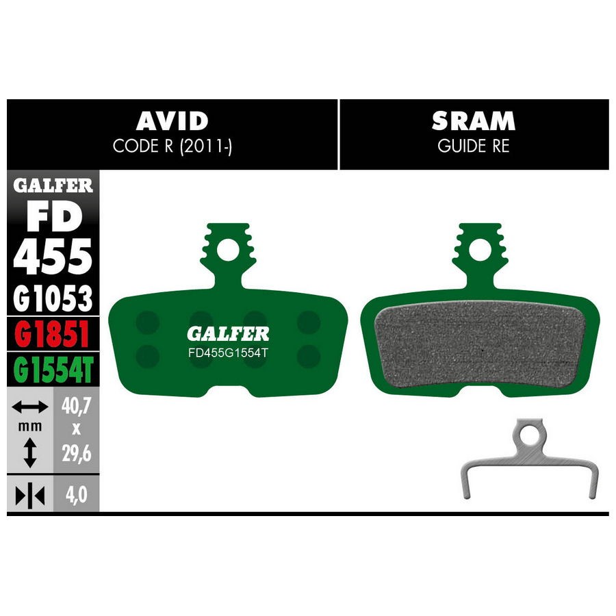 Green Pro SRAM Code R, RSC, RE, DB8 FD455G1554T GALFER B Brake Pads